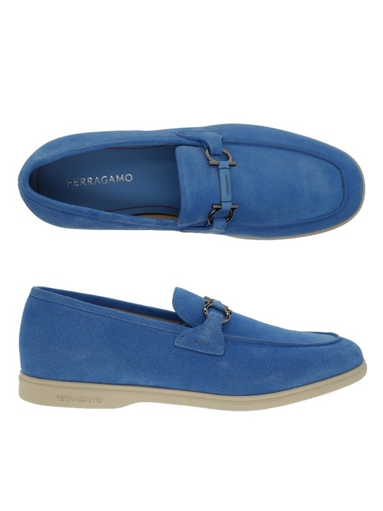 Salvatore Ferragamo Cosimo Gancini Loafers Blue Suede Leather Size 12 New main image 7